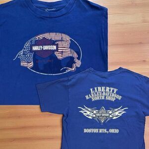 Vintage Harley Davidson T‎ Shirt XL Blue Americana Biker Liberty USA Flag